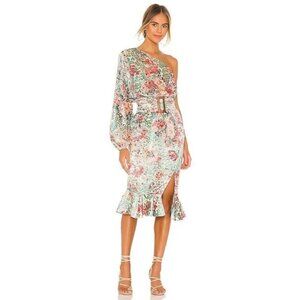 Hemant and Nandita Olivia Sage Green Floral Midi Dress Small Womens Cocktail